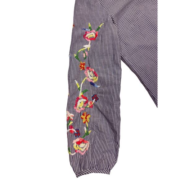 talbots striped embroidered sleeve blouse size S - Picture 3 of 6